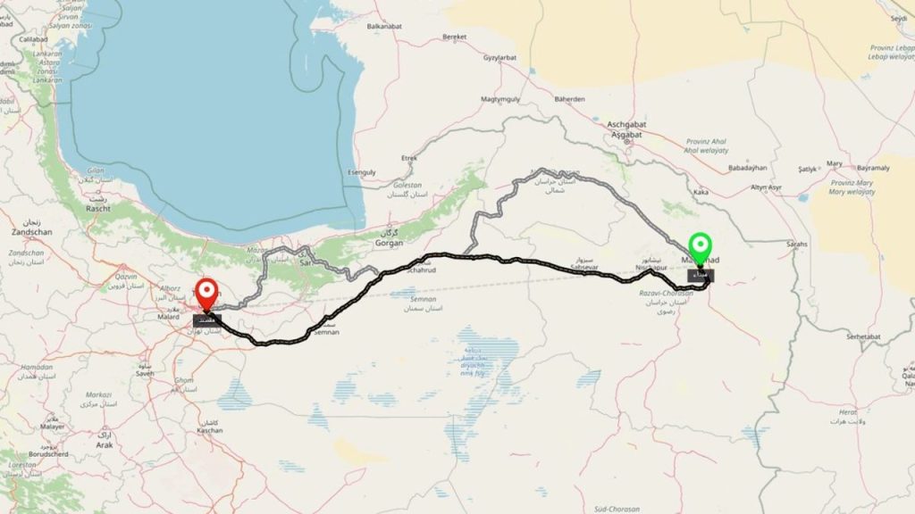 مسیر تهران تا مشهد